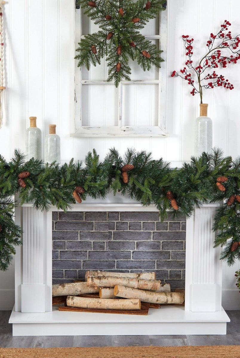 Shop For 9' Mixed Pines and Pinecones Extra Wide Garland with 286 Branches and 70 Warm White LED Lights