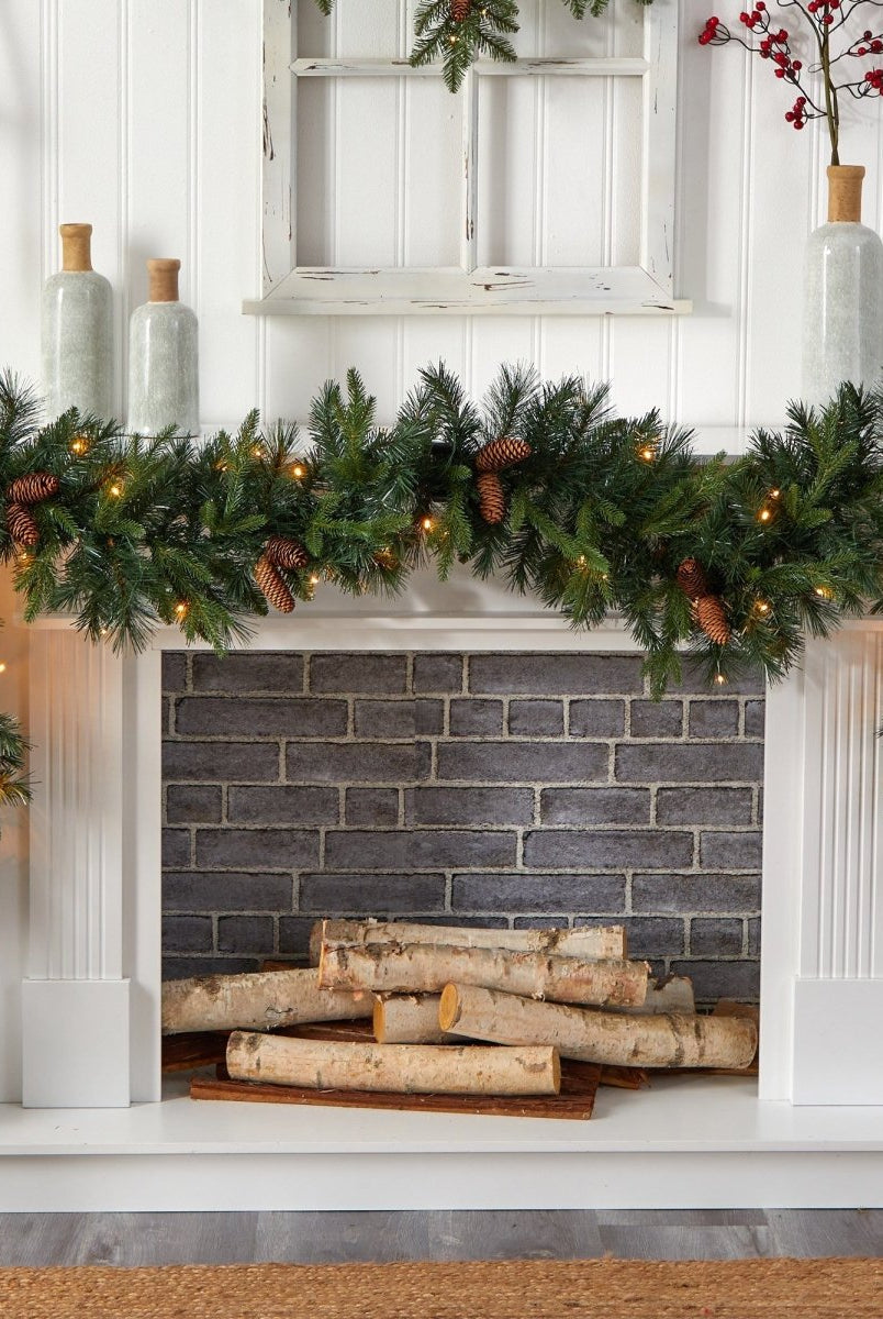 Shop For 9' Mixed Pines and Pinecones Extra Wide Garland with 286 Branches and 70 Warm White LED Lights