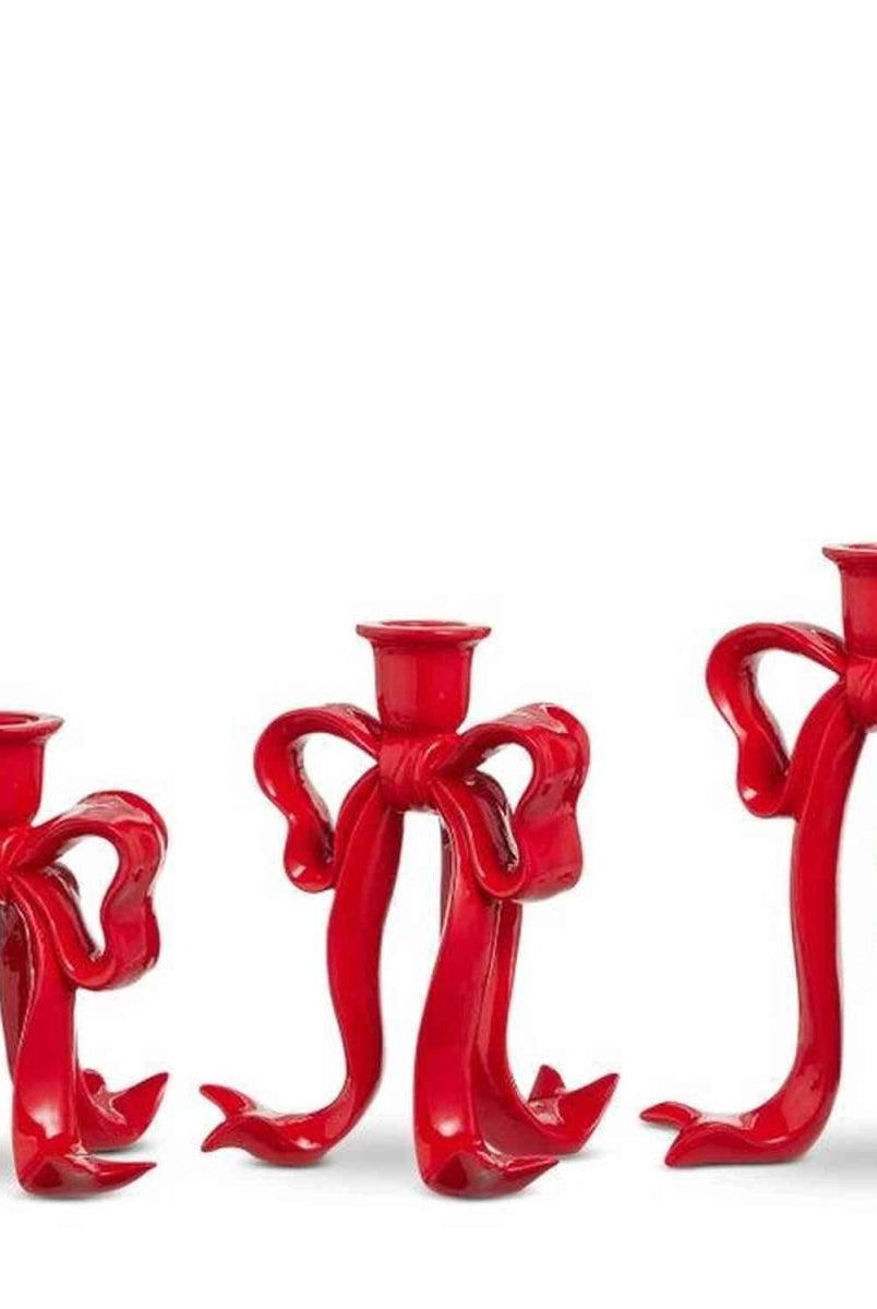 Shop For 9" Red Bow Candlestick Holders, Set of 3