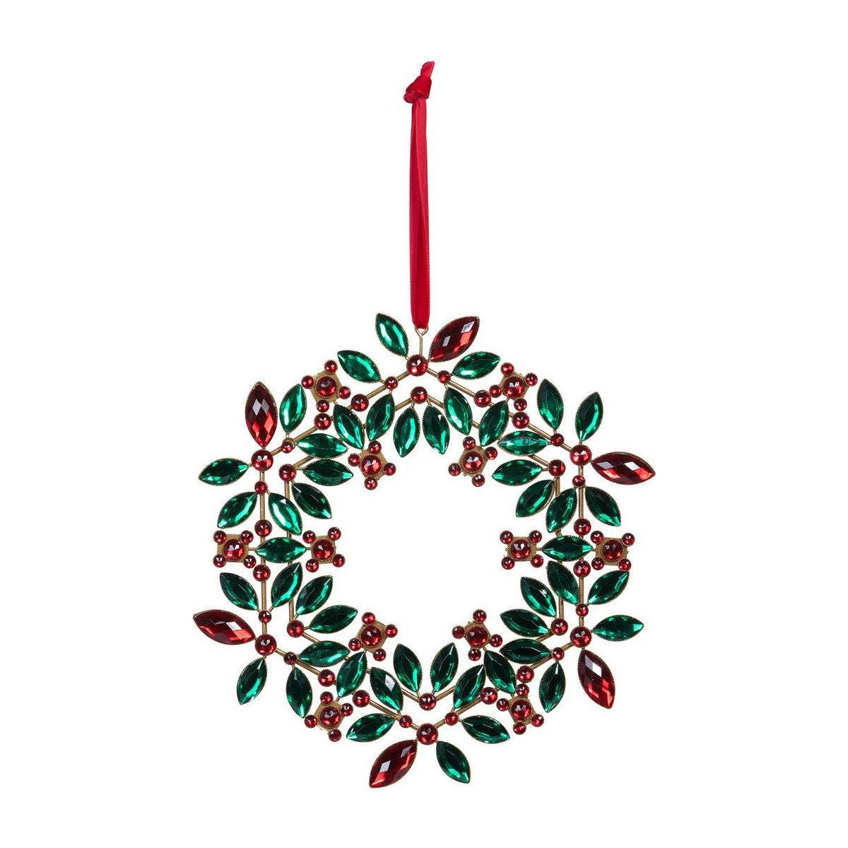 Shop For 9.5" Jeweled Holly Wreath Ornament: Red/Green