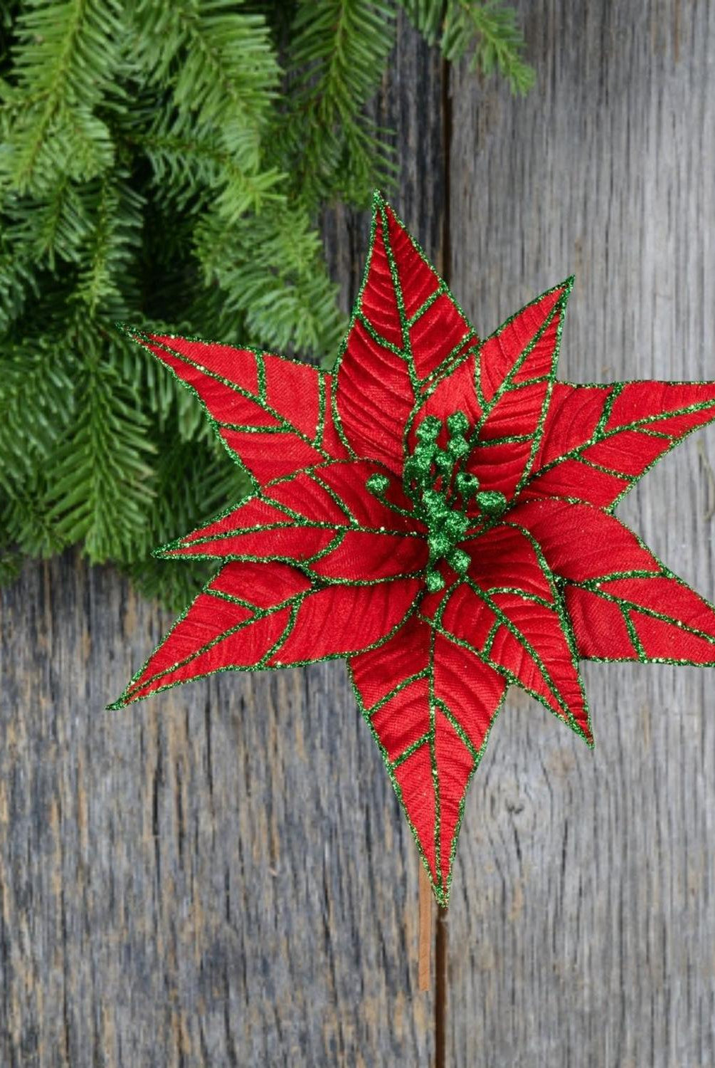 9.5" Red Velvet Poinsettia Stem