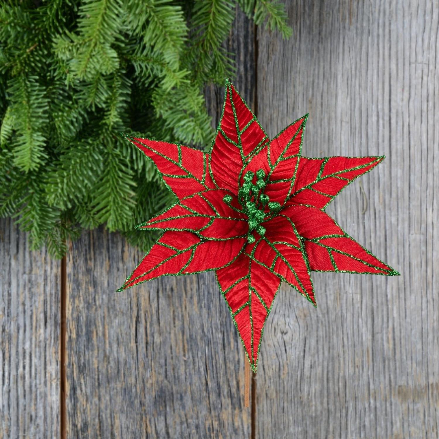 Shop For 9.5" Red Velvet Poinsettia Stem