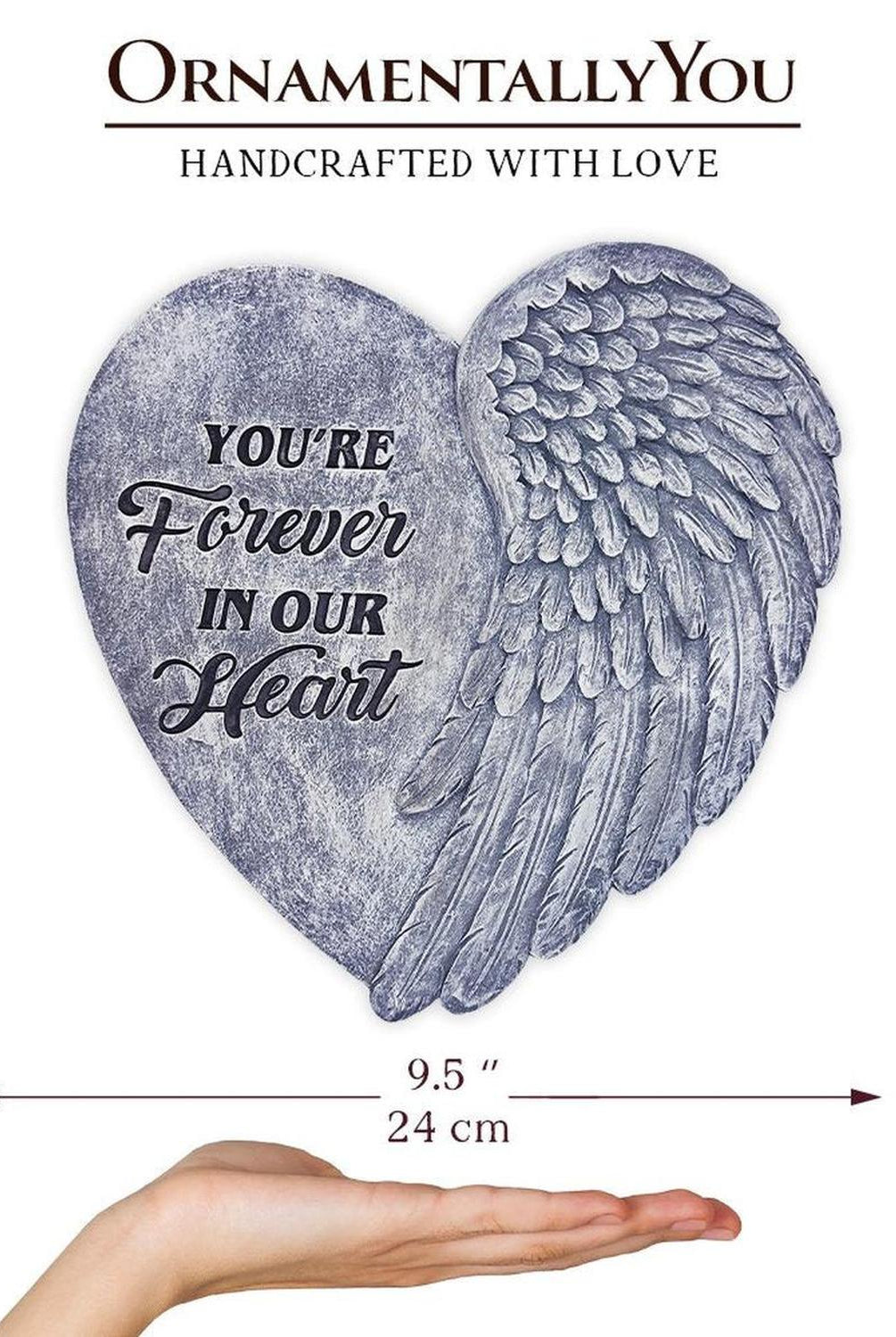 You’re Forever in Our Hearts Angel Wing Stepping Stone, 9.5" Garden Decorative Memorial Resin Figurine