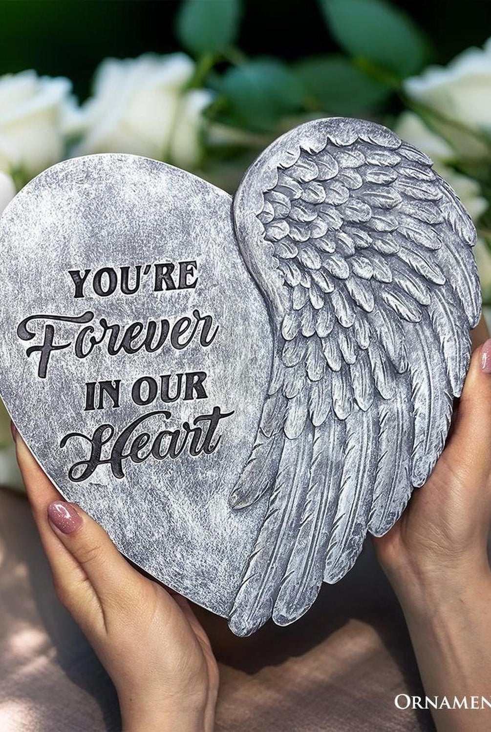 You’re Forever in Our Hearts Angel Wing Stepping Stone, 9.5" Garden Decorative Memorial Resin Figurine
