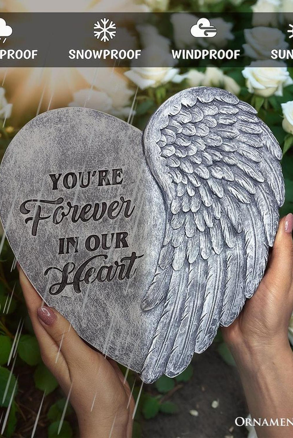 You’re Forever in Our Hearts Angel Wing Stepping Stone, 9.5" Garden Decorative Memorial Resin Figurine