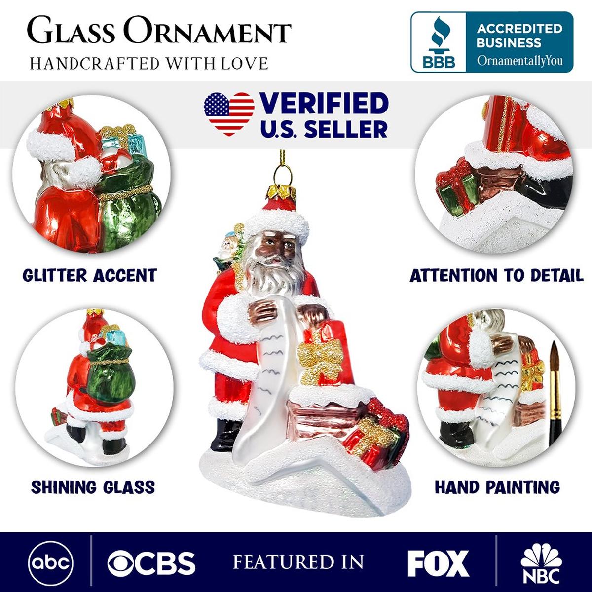 Shop For African American Glass Santa Ornament