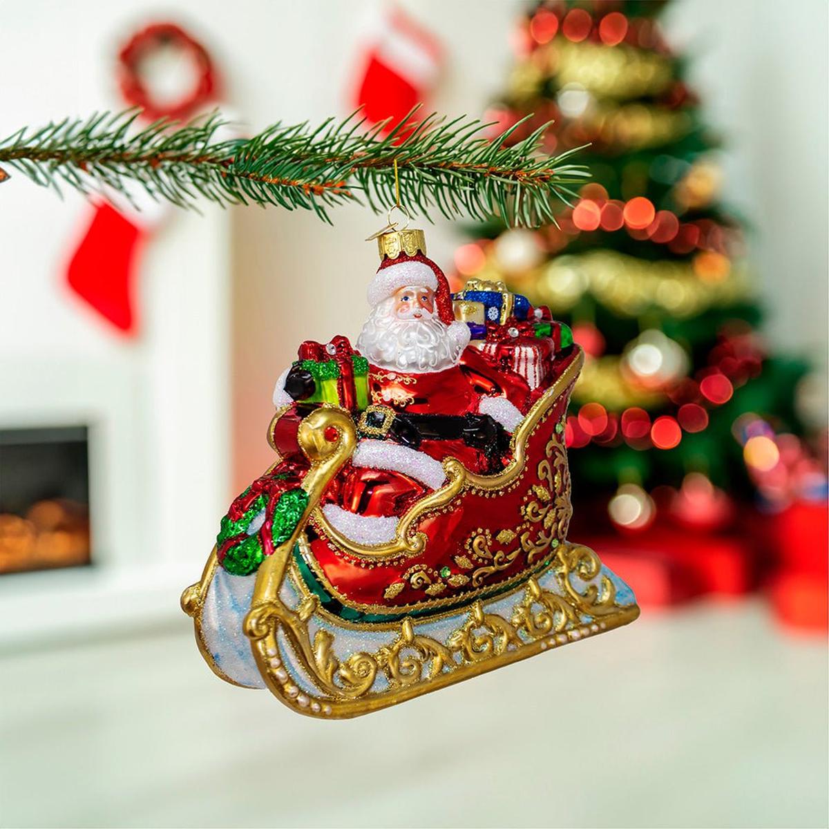 Shop For Bellissimo Glass Santa in Sleigh Ornament