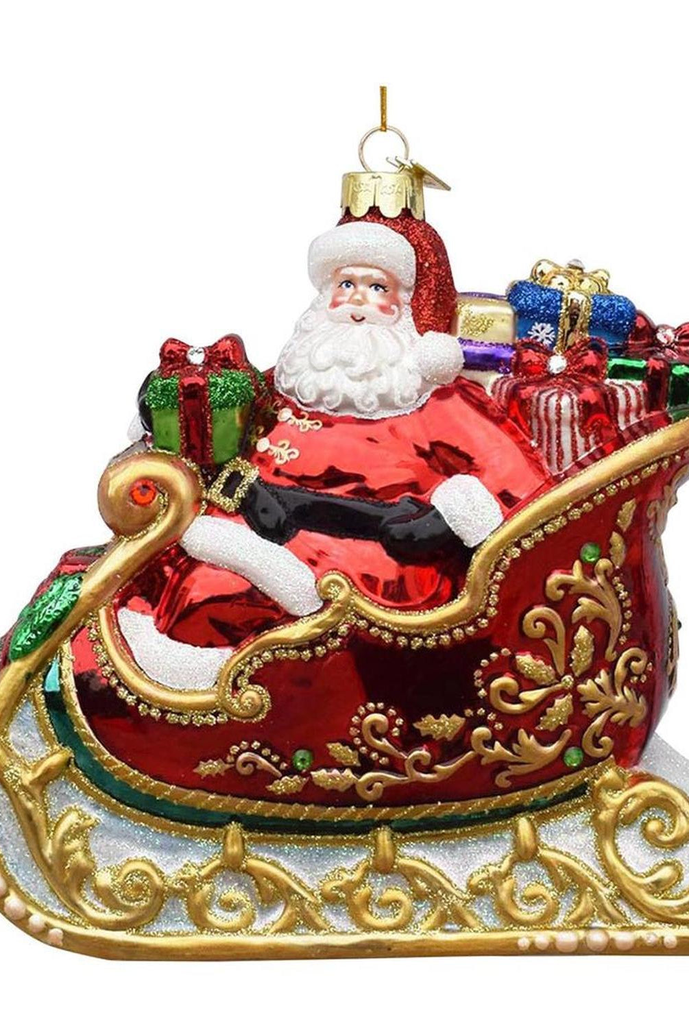 Bellissimo Glass Santa in Sleigh Ornament
