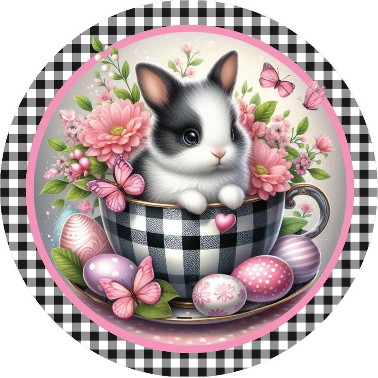 Shop For Black Check Easter Spring Bunny Teacup Sign