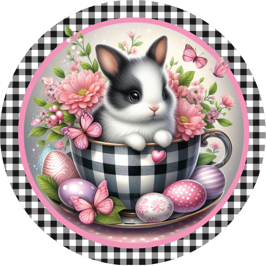 Shop For Black Check Easter Spring Bunny Teacup Sign