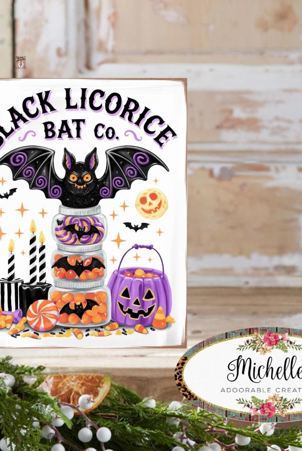 Black Licorice Bat Co Halloween Sign