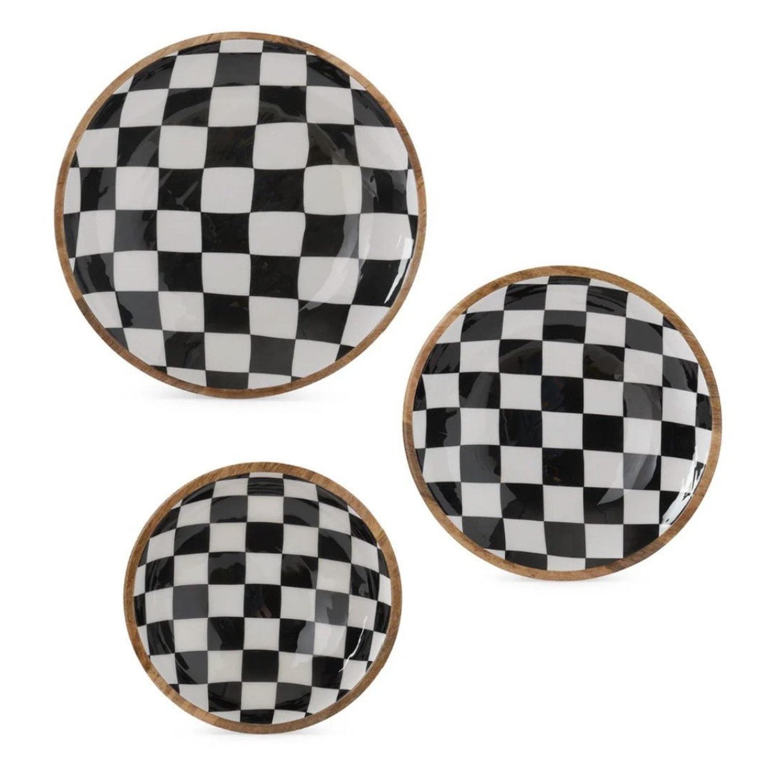 Shop For Black & White Check Enameled Wood Nesting Bowls (Set of 3)
