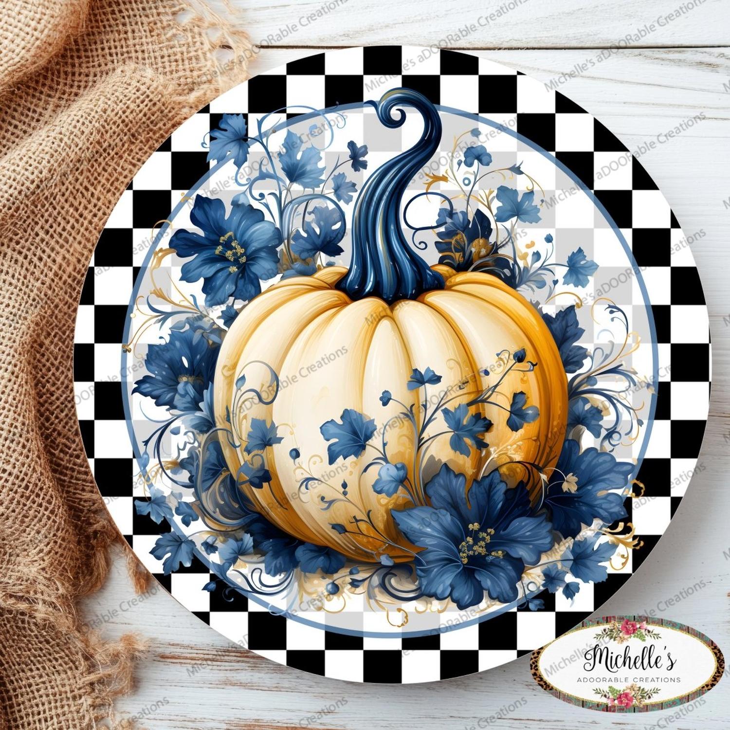 Shop For Blue Chinoiserie Floral Pumpkin Round Sign