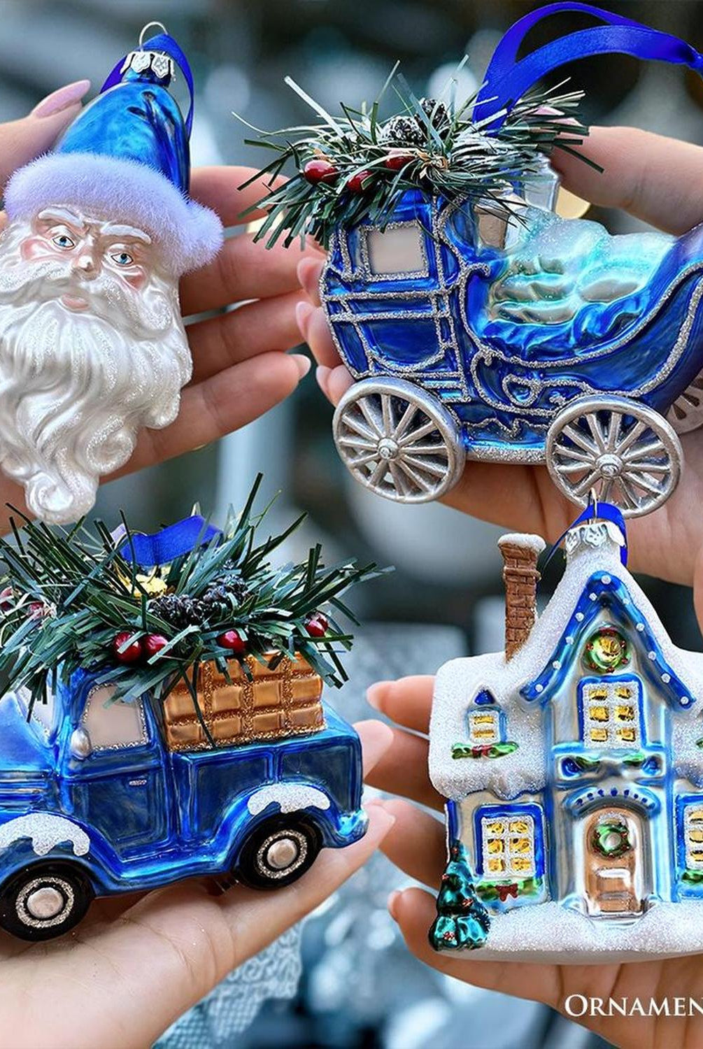 Shop For Blue Christmas Ornament Bundle (Set of 4)