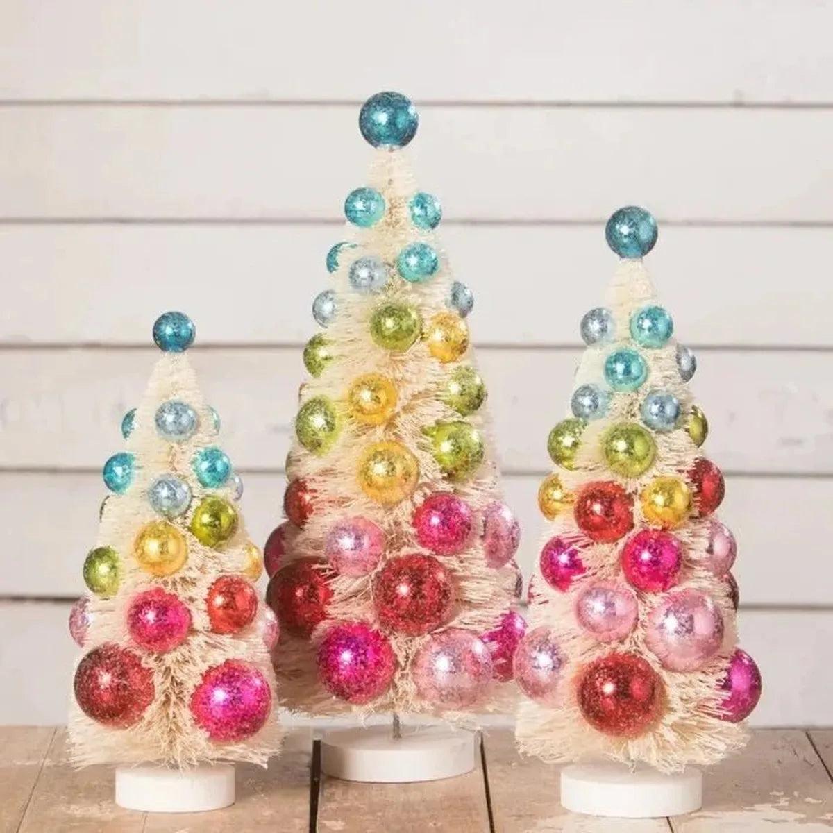 Shop For Bright Hues Polka Dot Bottle Brush Trees Set/3 by Bethany Lowe Designs