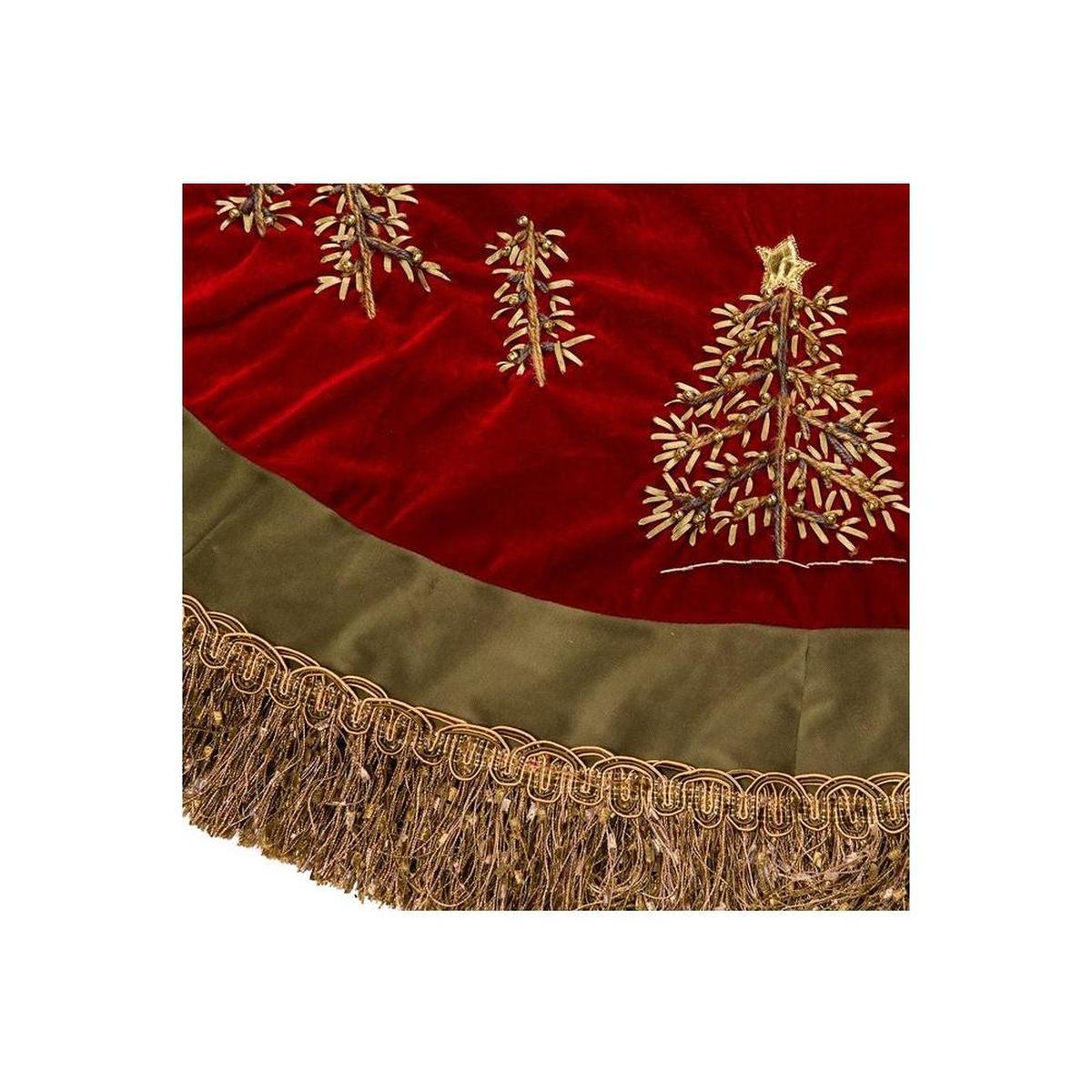 Shop For Burgundy Velvet Ribbon Tree Skirt With Green Tassel Border
