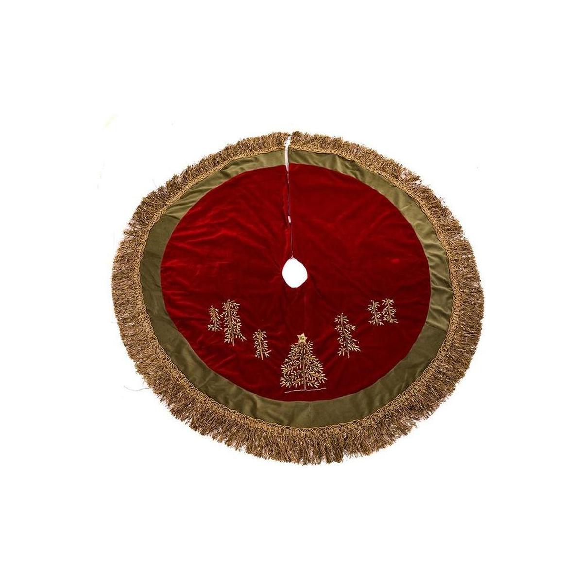 Shop For Burgundy Velvet Ribbon Tree Skirt With Green Tassel Border