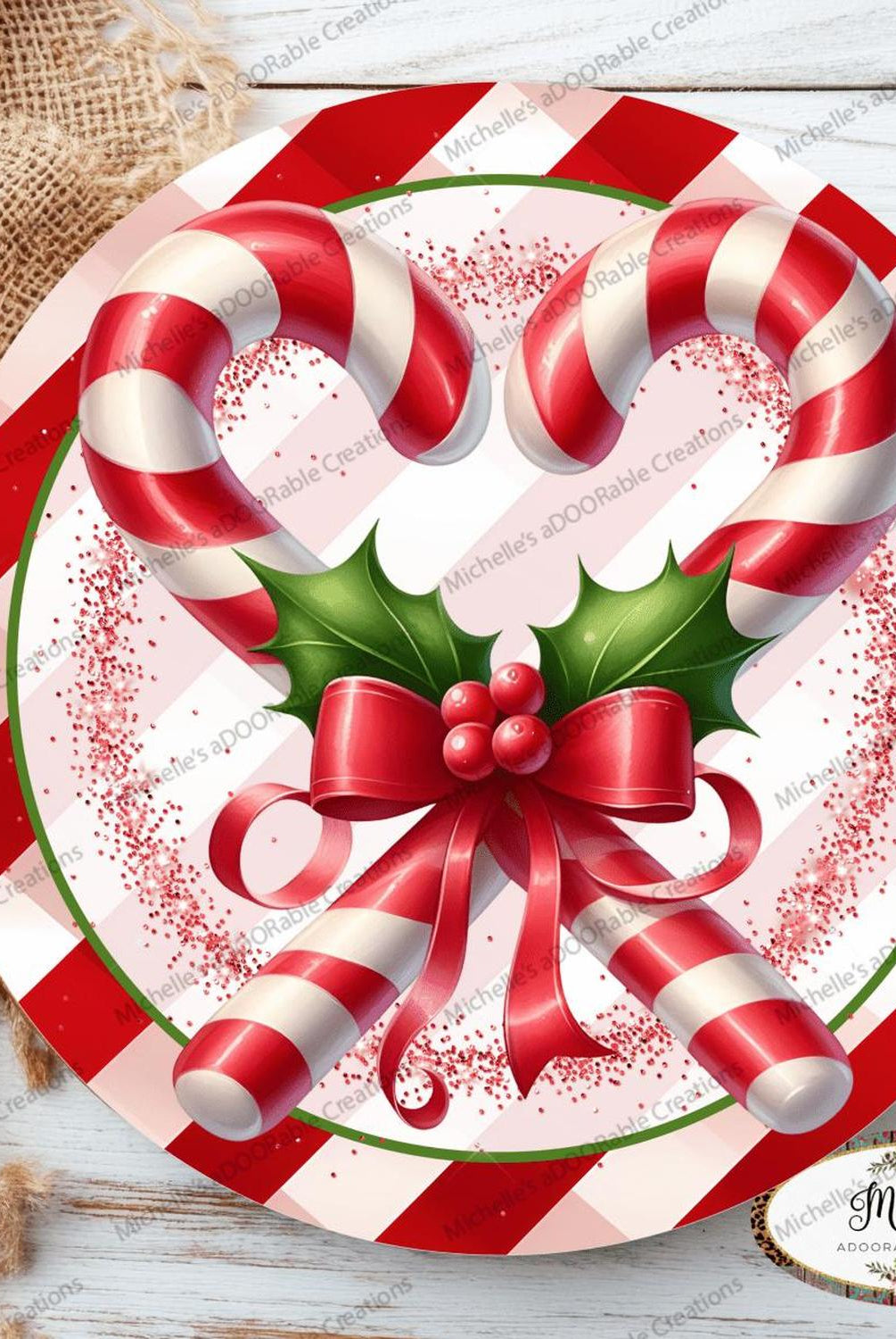 Candy Cane Heart Round Sign
