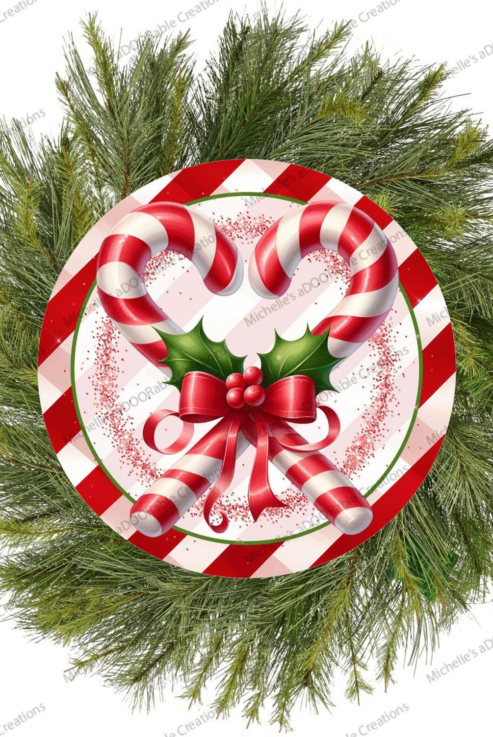 Candy Cane Heart Round Sign