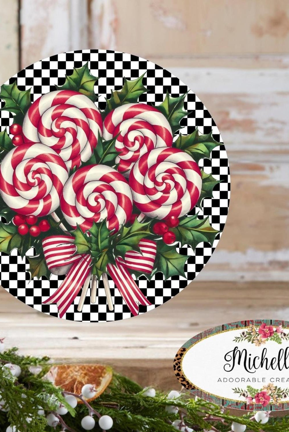 Candy Cane Peppermint Black White Sign