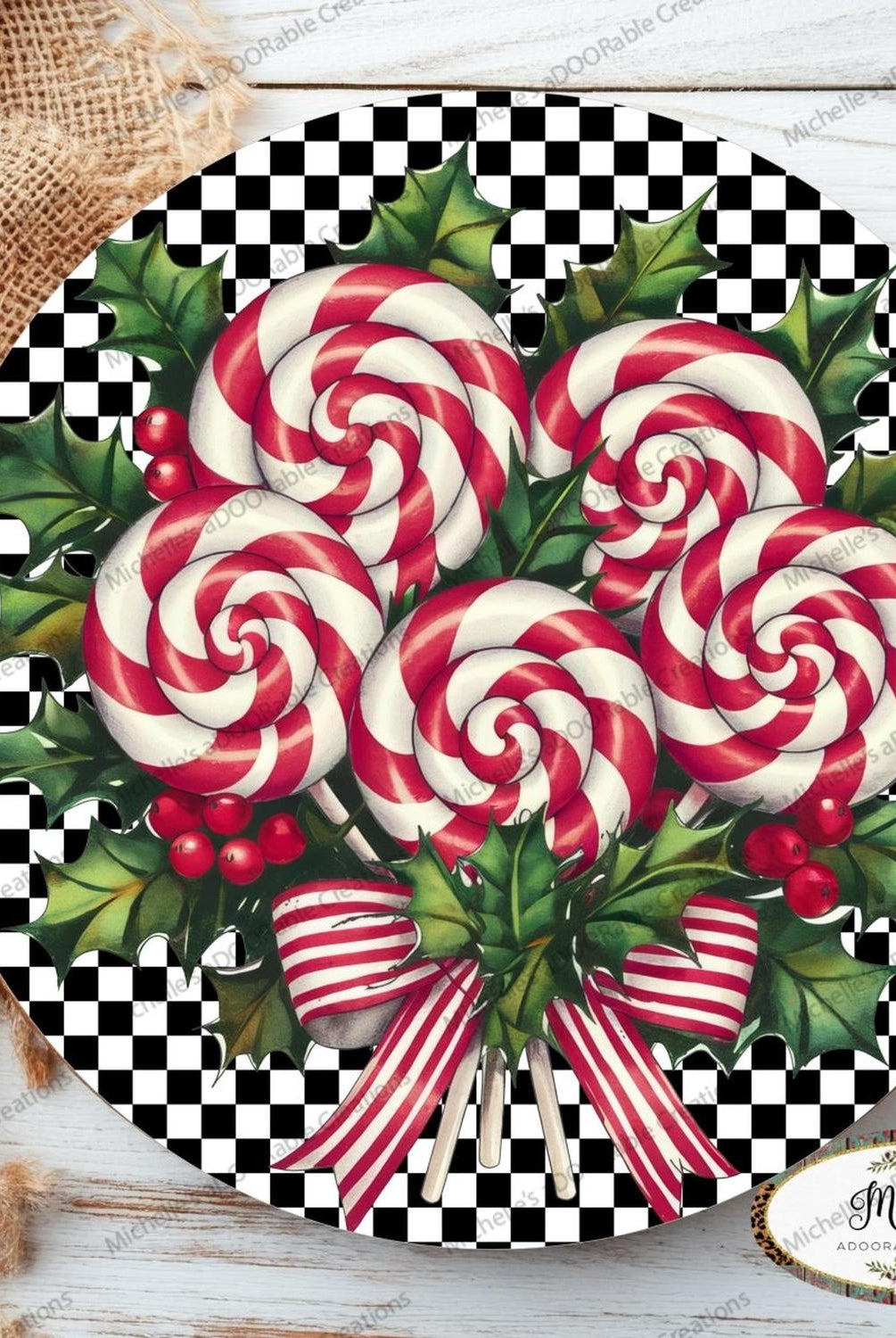 Candy Cane Peppermint Black White Sign