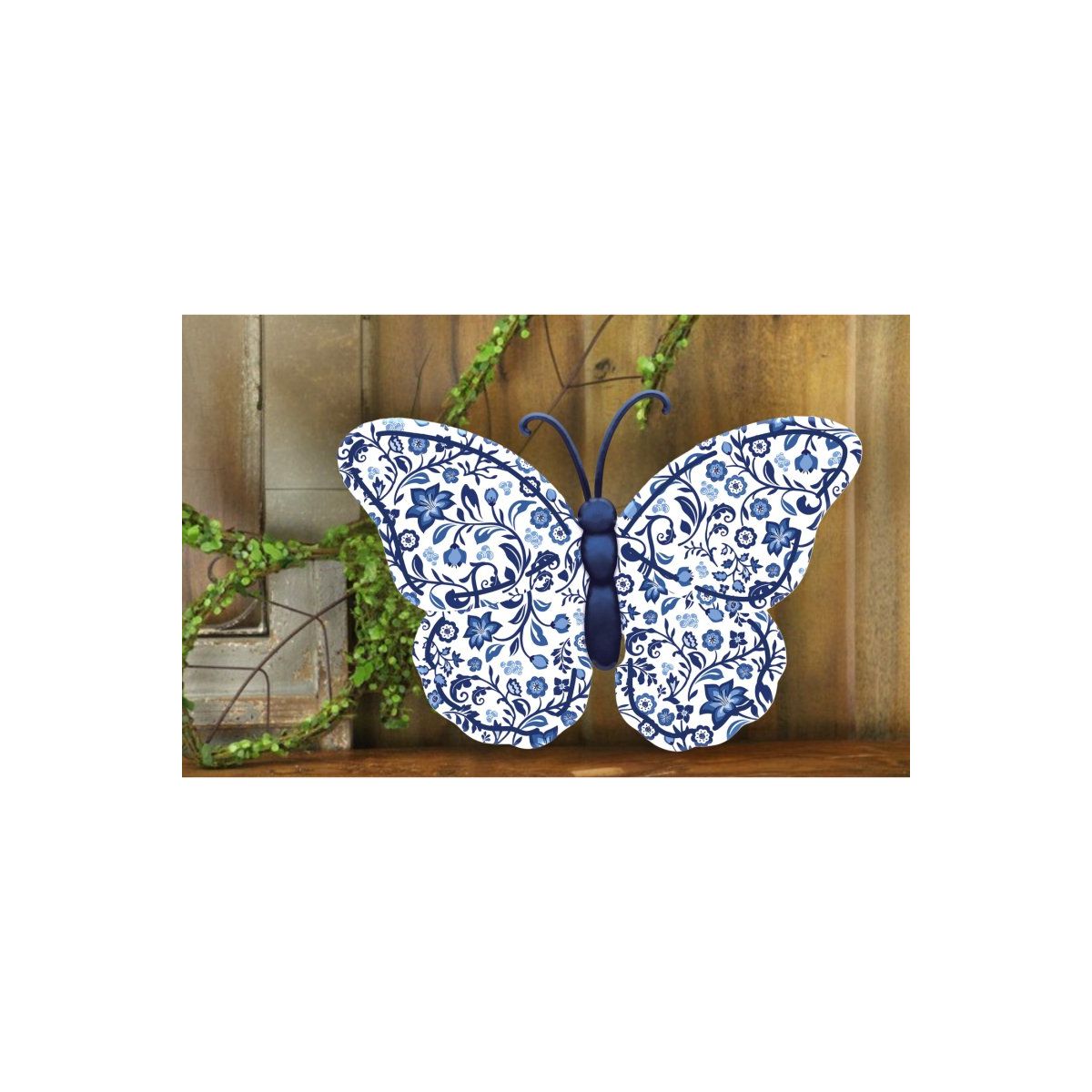 Shop For Chinoiserie Blue Metal Monarch Butterfly Sign