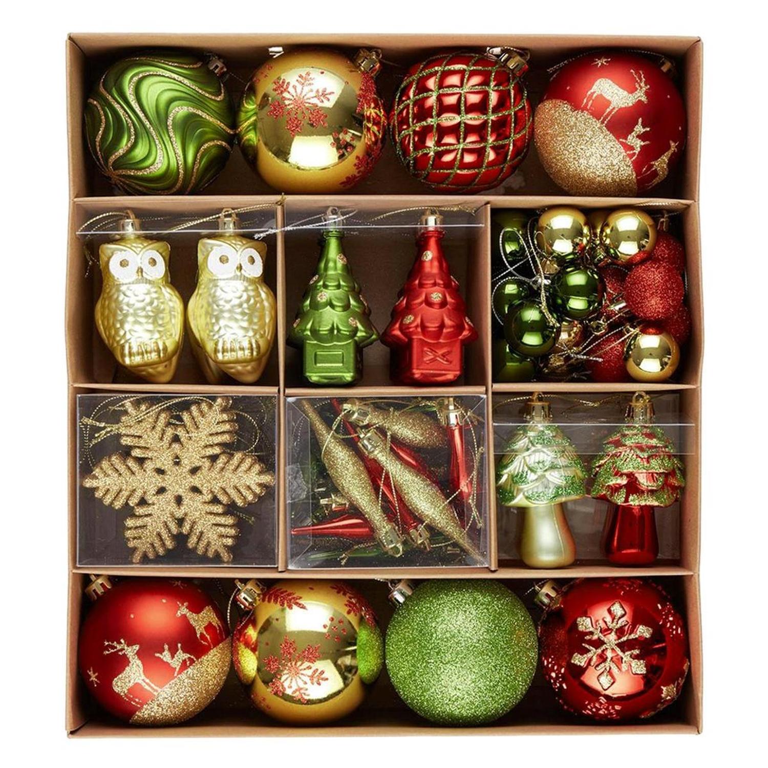 Super Large Enchanted Christmas Forest Ornament Bundle, Set of 80 Glittered Baubles, Snowflakes, Colored Icicles and Trees