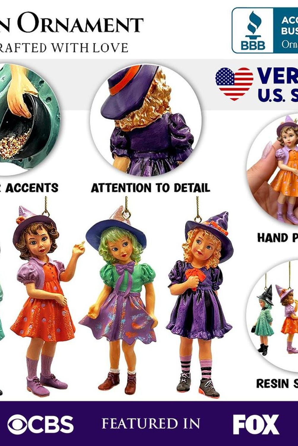 Halloween Victorian Little Witch Girls (Set of 4)