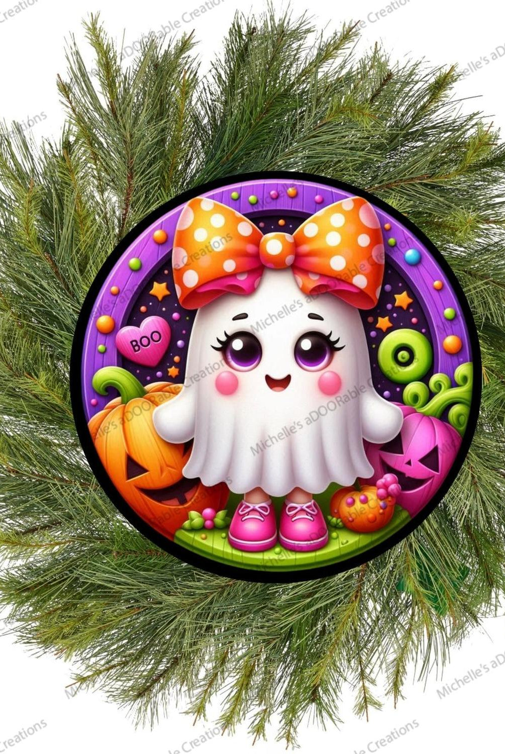 Colorful Cute Halloween Ghost Round Sign