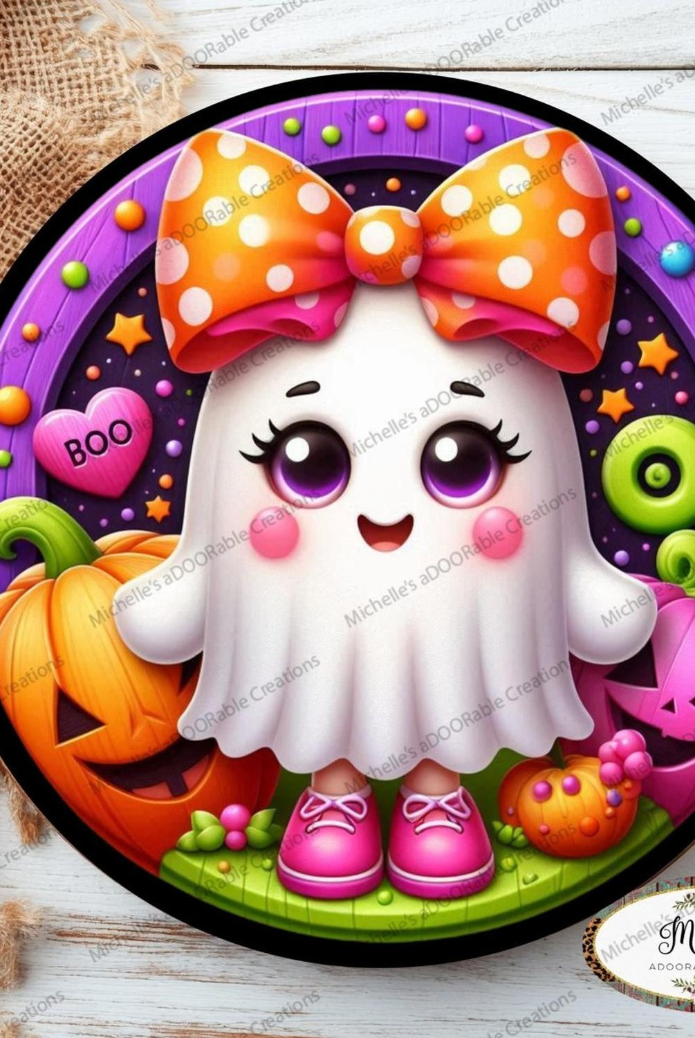 Colorful Cute Halloween Ghost Round Sign