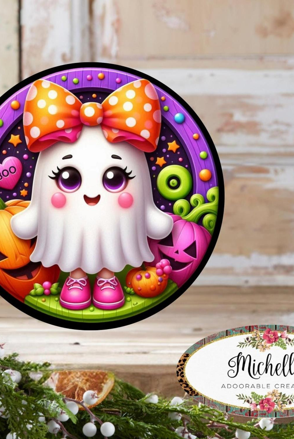 Colorful Cute Halloween Ghost Round Sign