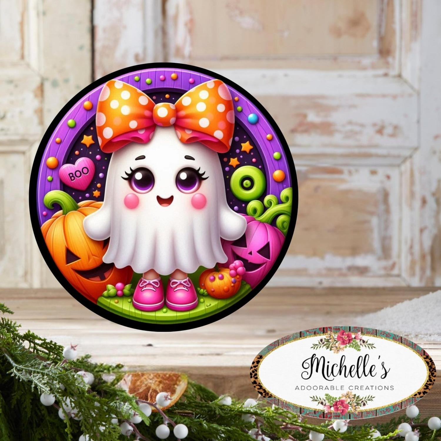 Shop For Colorful Cute Halloween Ghost Round Sign