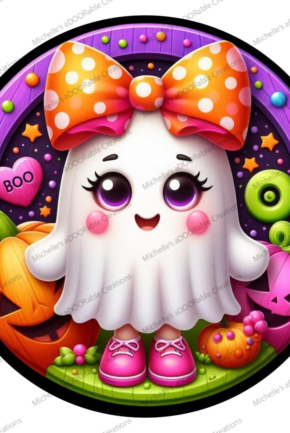 Colorful Cute Halloween Ghost Round Sign