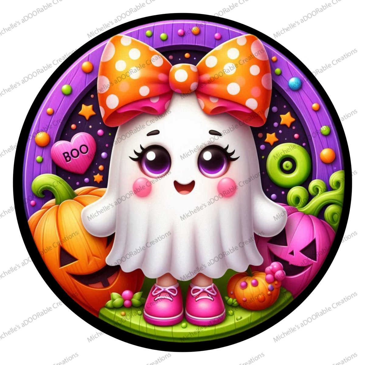 Shop For Colorful Cute Halloween Ghost Round Sign