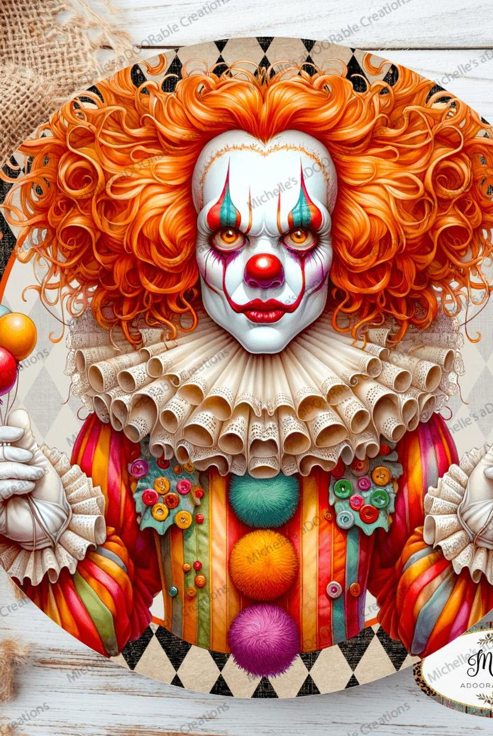 Colorful Halloween Clown Round Sign