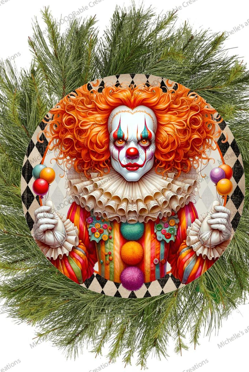 Colorful Halloween Clown Round Sign