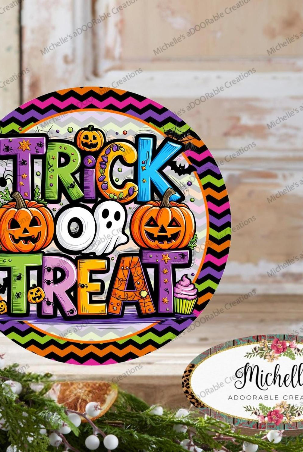 Colorful Trick or Treat Round Sign