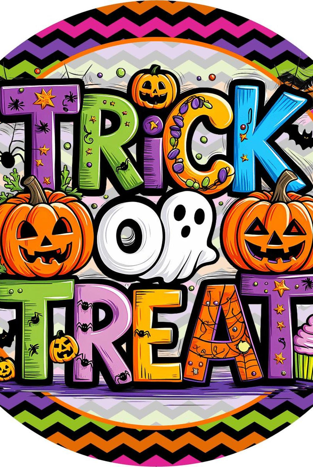 Colorful Trick or Treat Round Sign