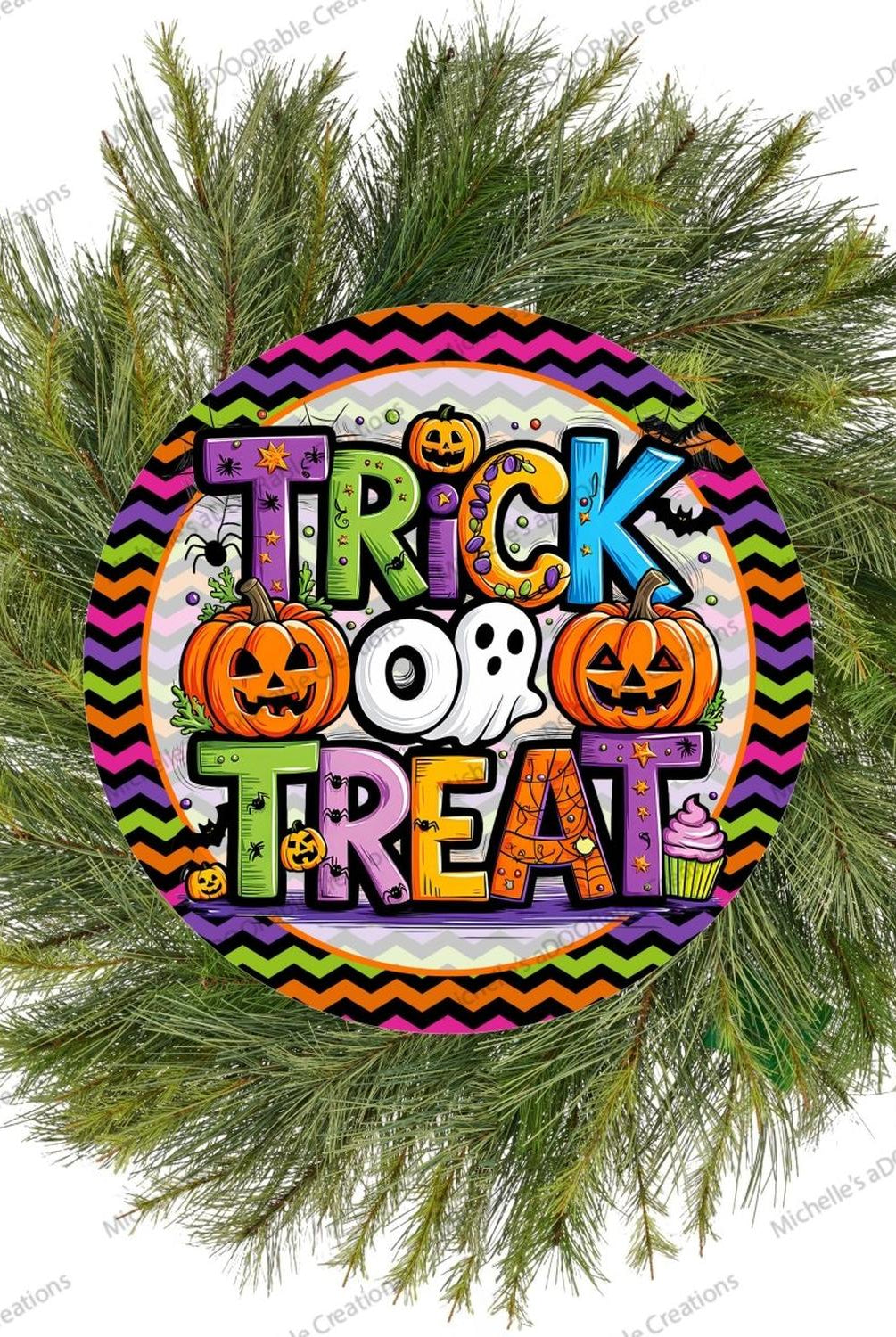 Colorful Trick or Treat Round Sign