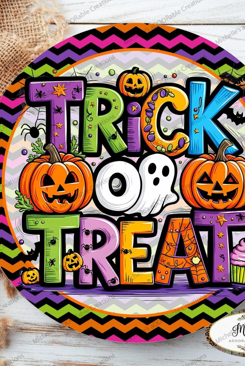 Colorful Trick or Treat Round Sign