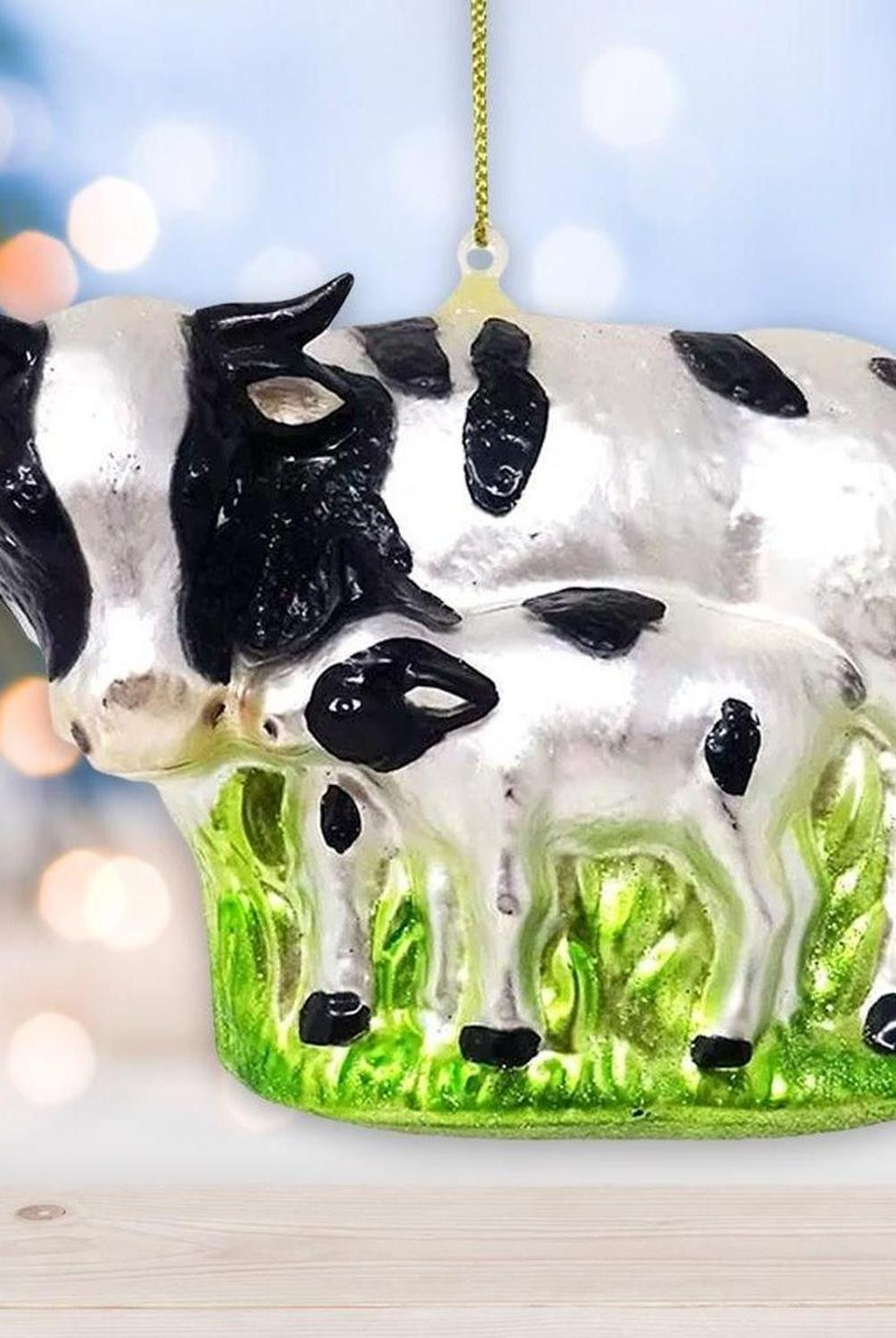 Cow and Calf Glass Christmas Ornament