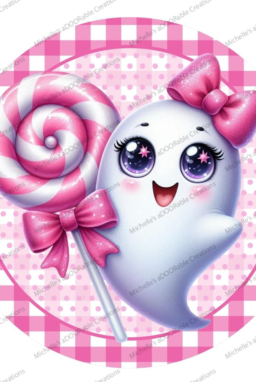 Cute Pink Halloween Ghost Round Sign