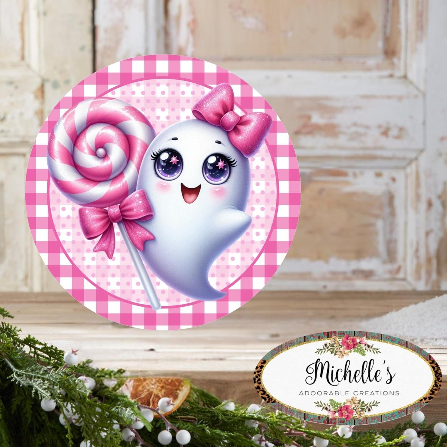 Shop For Cute Pink Halloween Ghost Round Sign