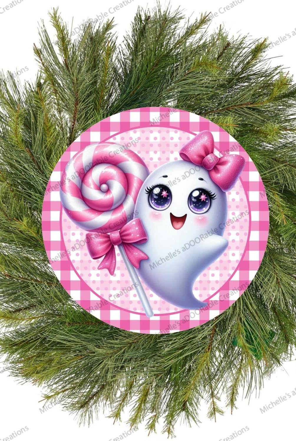 Cute Pink Halloween Ghost Round Sign