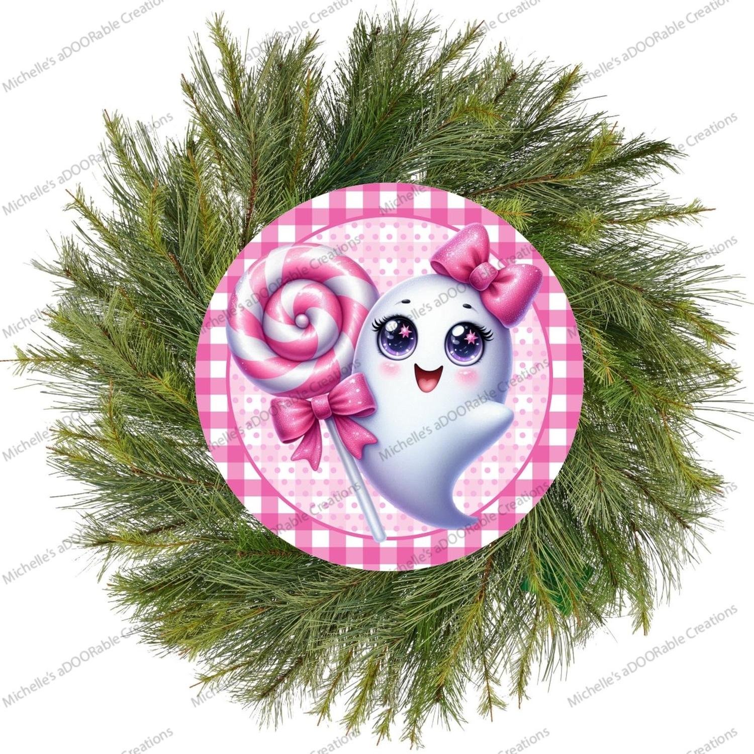 Shop For Cute Pink Halloween Ghost Round Sign