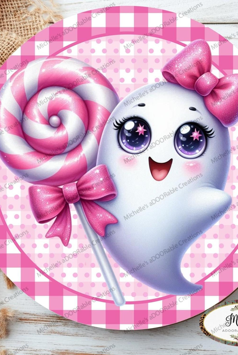 Cute Pink Halloween Ghost Round Sign