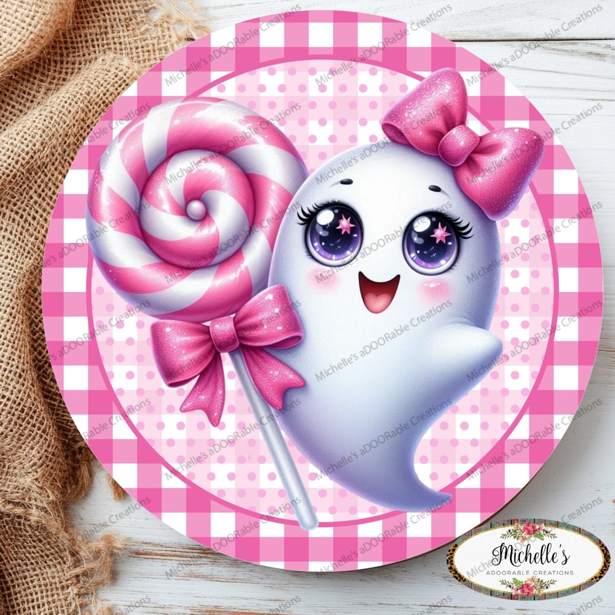 Shop For Cute Pink Halloween Ghost Round Sign