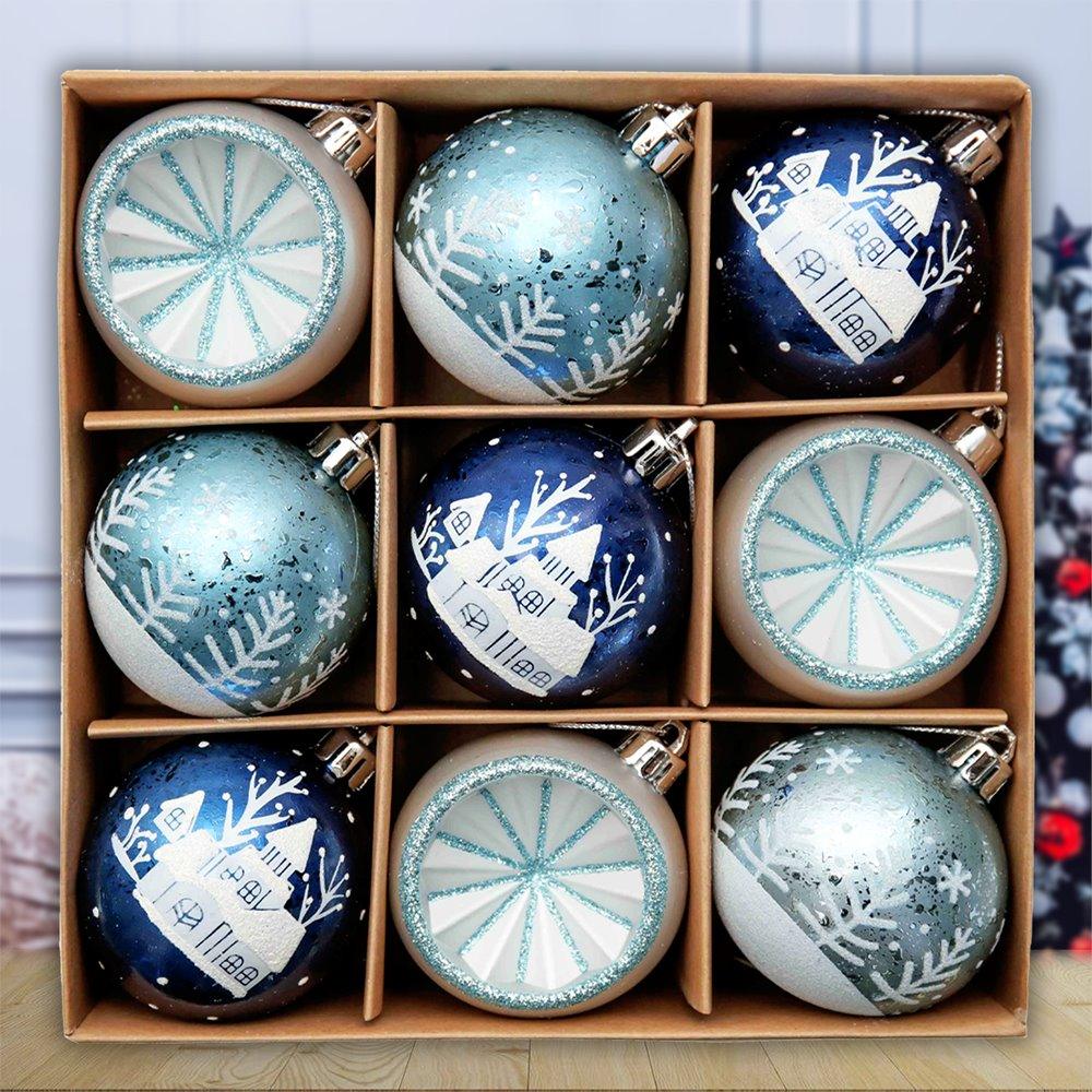 Shop For Elegant Blue Winter Theme Christmas Ornament Bundle, 9 Piece Snow and Tree Baubles