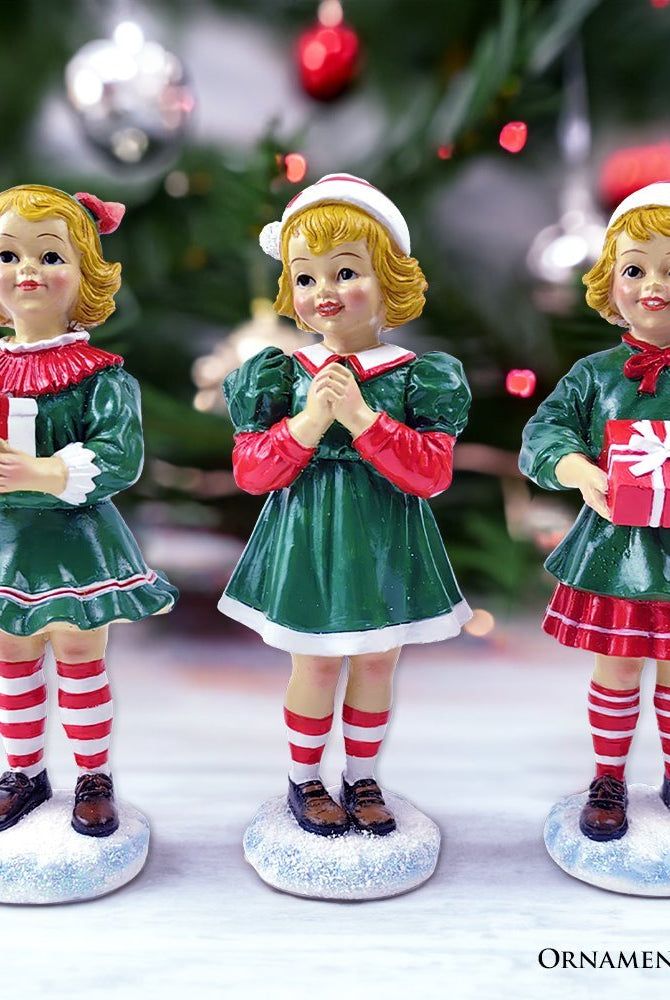 Shop For Elegant Victorian Christmas Girl Set of Three Figurines, 6" Holiday Home Decor