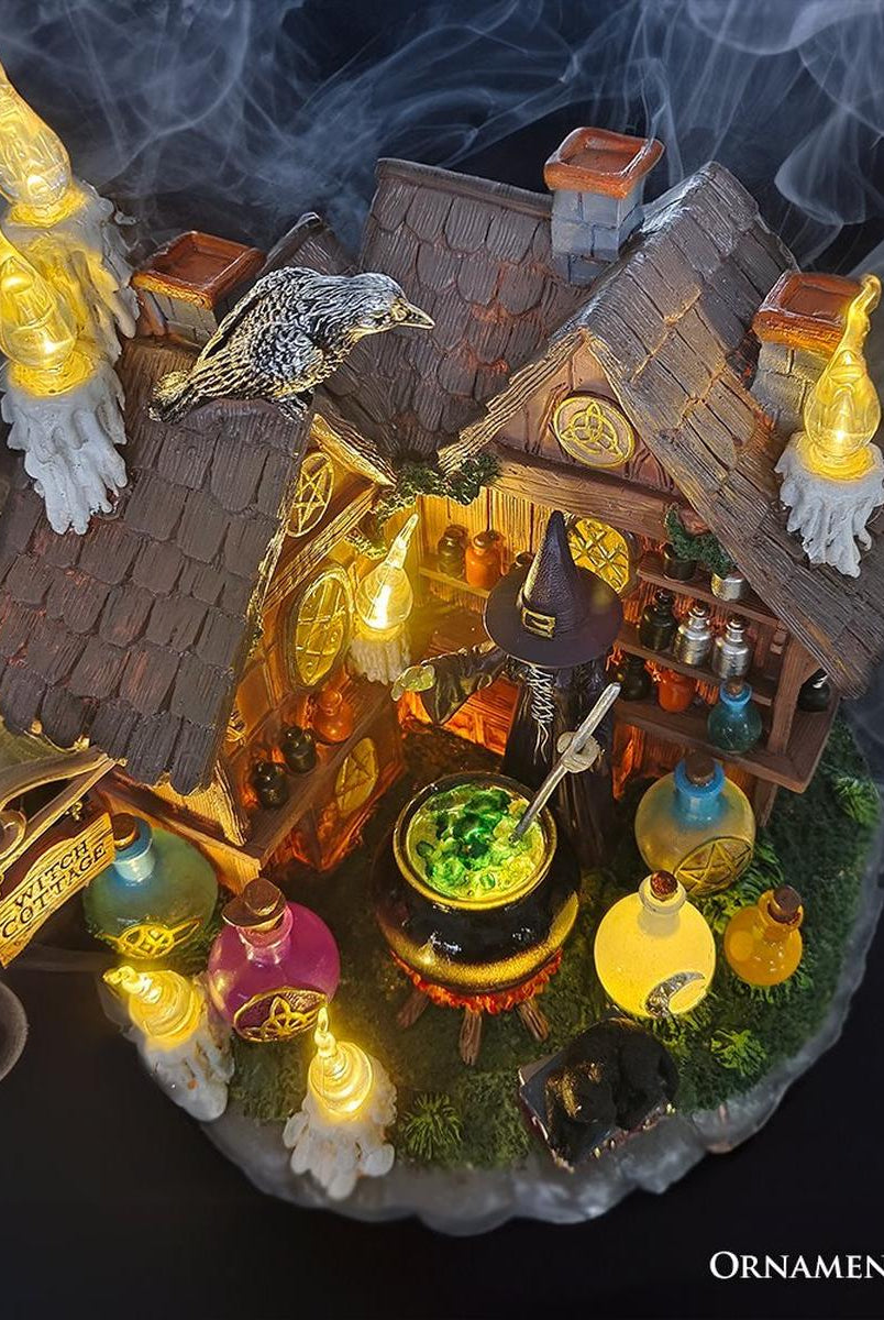 Shop For Enchanted Witch Cottage Lighted Figurine, 10" LED Halloween Decor Statue with Cauldrons and Ravens